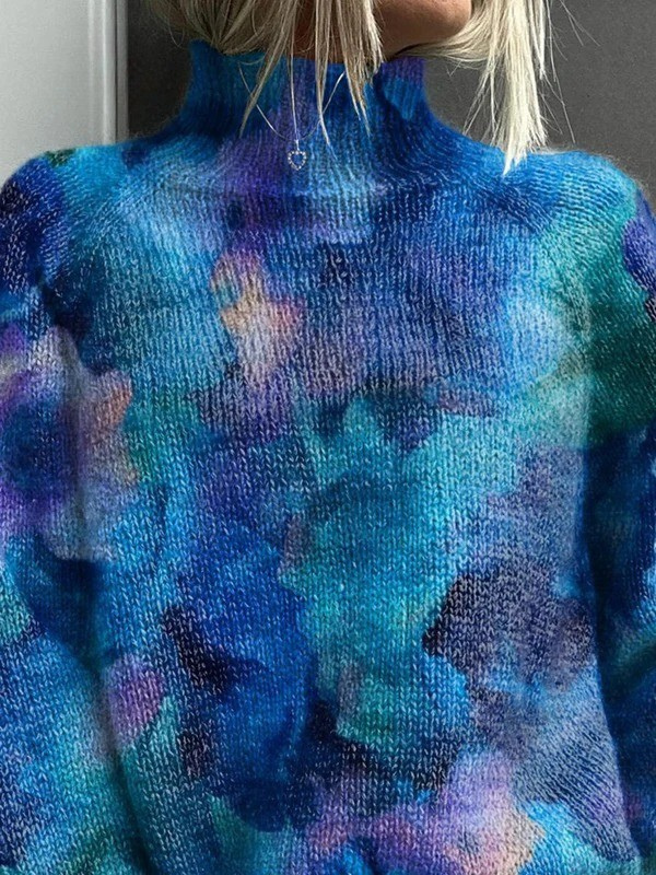 Mia - Abstract water floral print turtleneck sweater